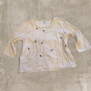 Vintage 2005 Christopher & Banks Embroidered Linen Top - Cottagecore